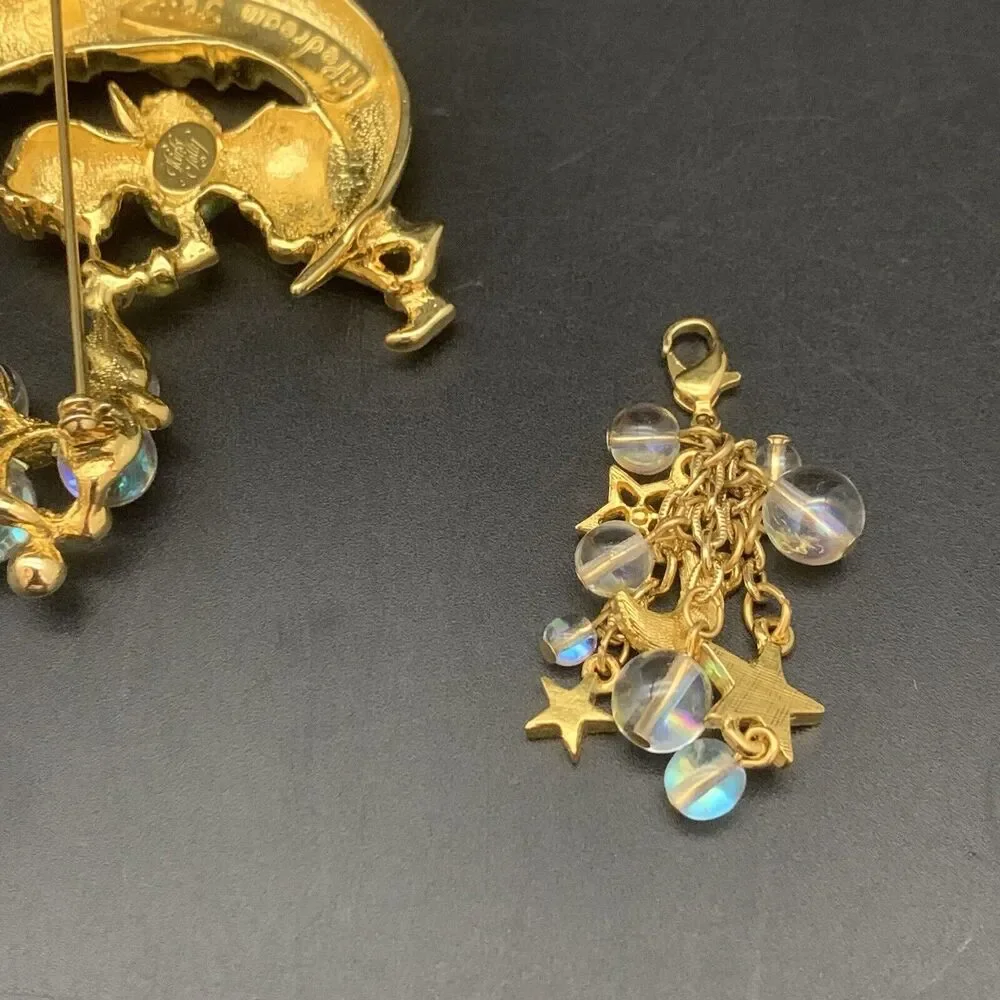 Vintage Kirks Folly Pipedream Fairy Moon Bubbles Charm Rhinestone Pin Brooch